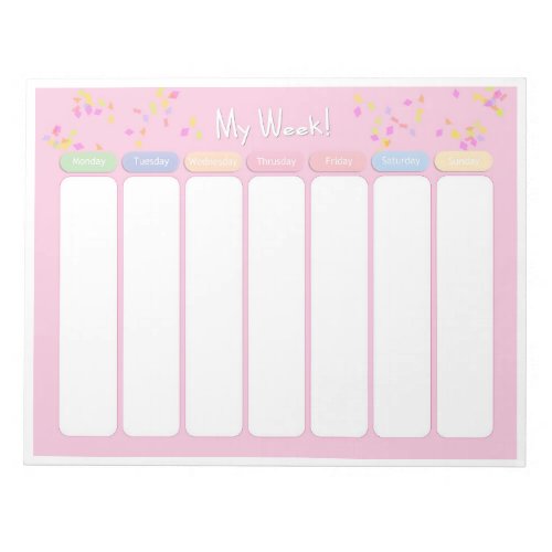 Cute Pastel Pink Confetti Weekly Planner Notepad