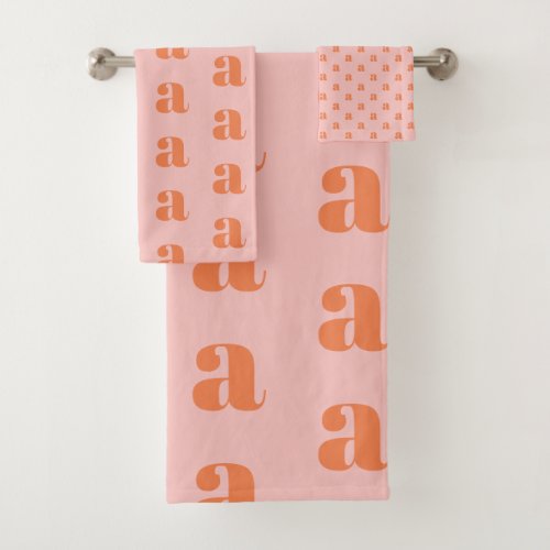 Cute Pastel Pink Coral Monogram Pattern Bath Towel Set