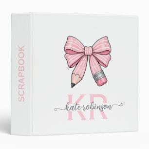 Cute Pastel Pink Cute School Pencil Bow 3 Ring Binder