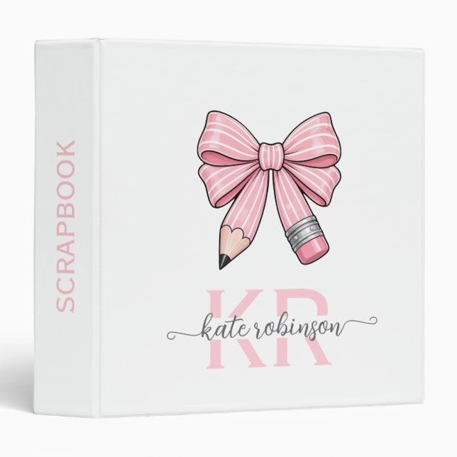 Cute Pastel Pink Cute School Pencil Bow  3 Ring Binder (Front/Spine)