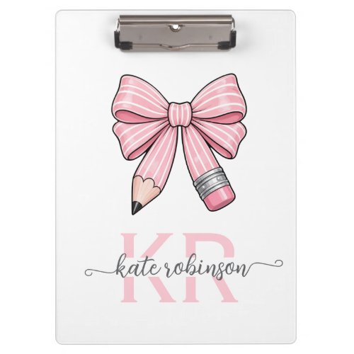 Cute Pastel Pink Cute School Pencil Bow  Clipboard