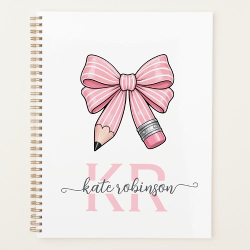 Cute Pastel Pink Cute School Pencil Bow  Planner