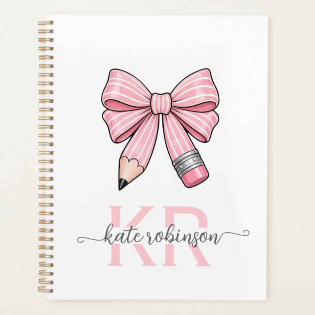 Cute Pastel Pink Cute School Pencil Bow  Planner (Front)