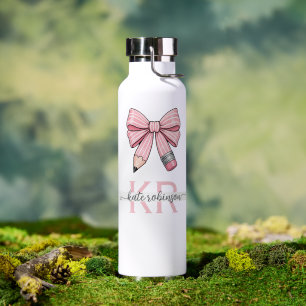 Cute Pastel Pink Cute School Pencil Bow  Water Bottle