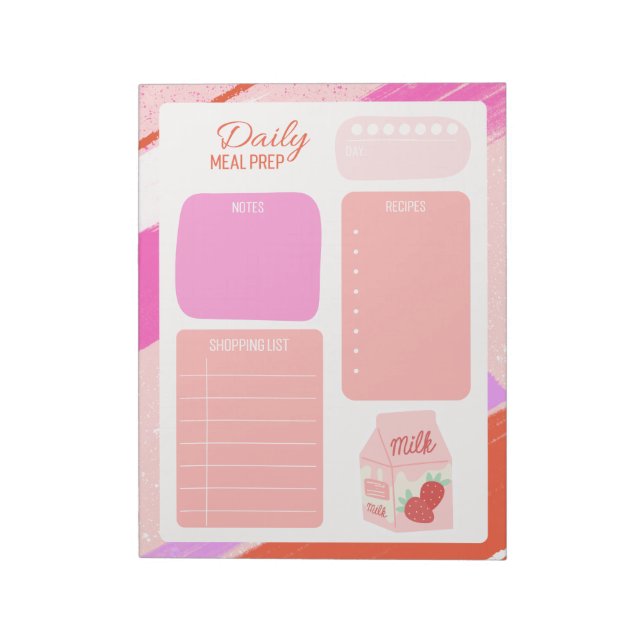 Cute Pastel Pink Daily Shopping List Notepad (Rotated)