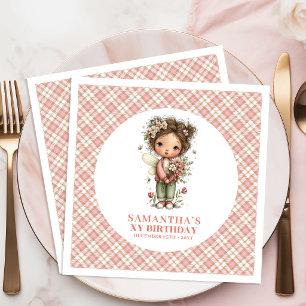 Cute Pastel Pink Fairy Floral 1st Birthday Napkin