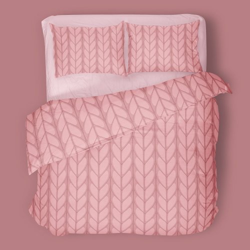 Cute Pastel Pink Faux Chunky Hand Knit Pattern Duvet Cover
