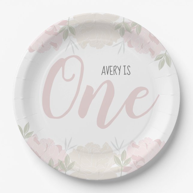 Cute Pastel Pink Floral Baby's 1st Birthday Paper Plates (Front)