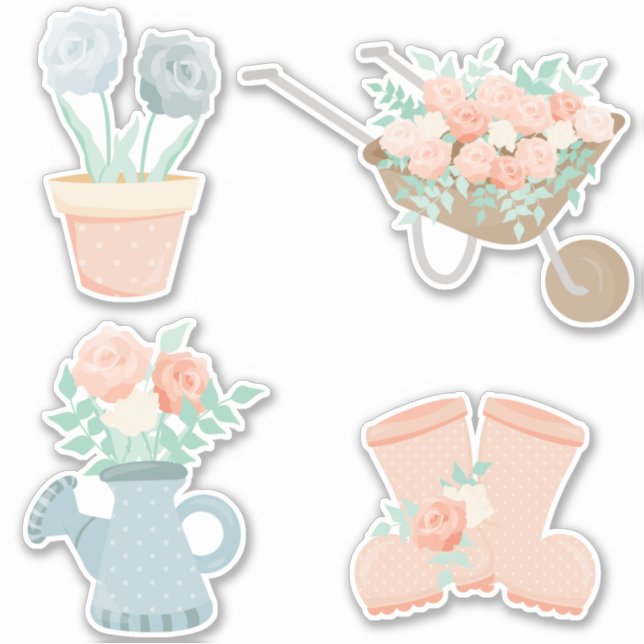 Cute Pastel Pink Floral Garden Sticker (Front)