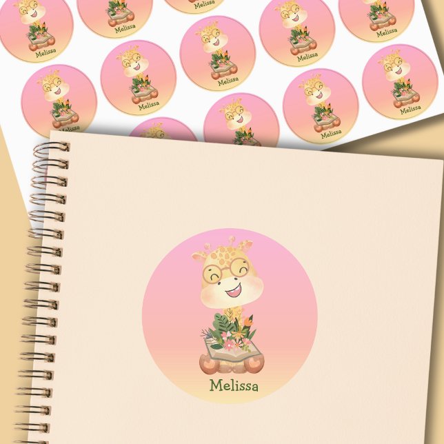 Cute Pastel Pink Flower Giraffe Name Labels (Creator Uploaded)