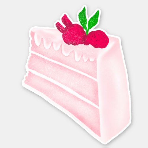 Cute pastel pink fruity cream cake slice dessert sticker