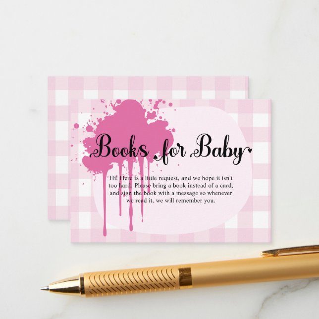Cute Pastel Pink Gingham Baby Shower Enclosure Card (Front/Back In Situ)