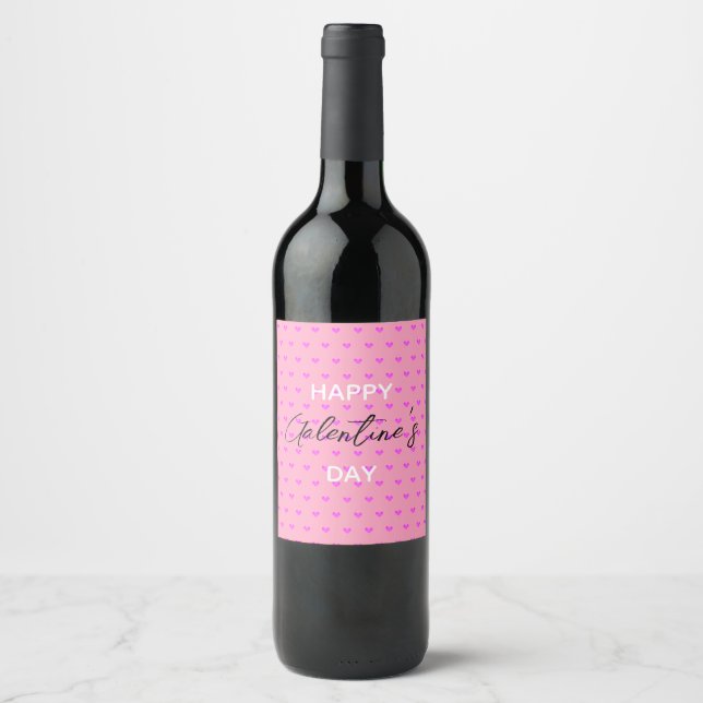 Cute Pastel Pink Happy Galentine's Day Wine Label (Front)