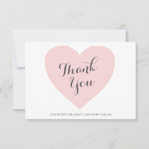 Cute Pastel Pink Heart Girl Baby Shower Thank You Card