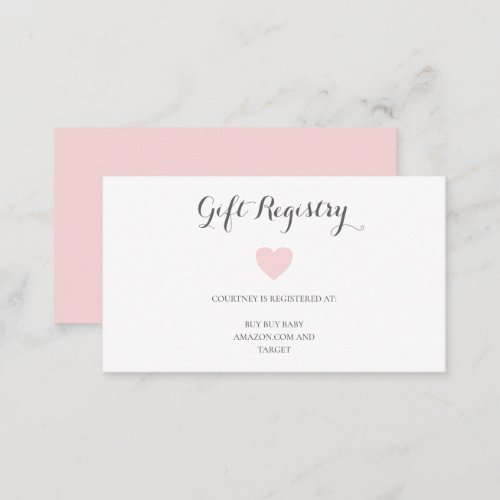 Cute Pastel Pink Heart Girl Gift Registry Enclosure Card