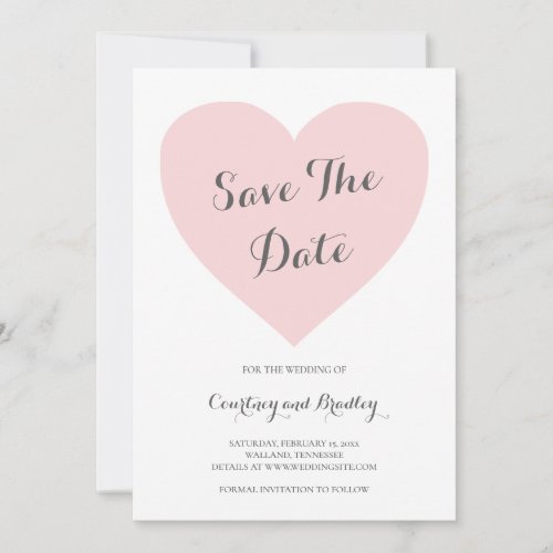 Cute Pastel Pink Heart Typography Wedding Save The Date