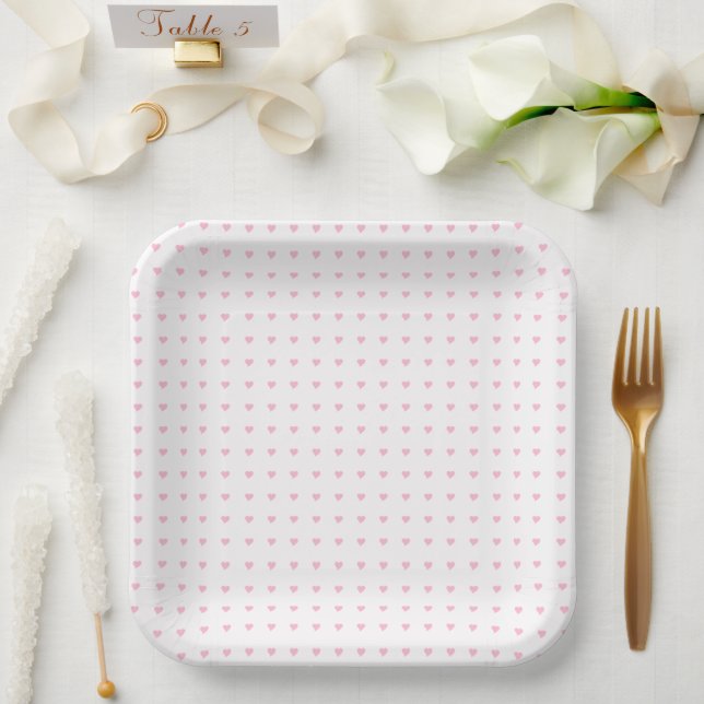 Cute Pastel Pink Hearts Pattern Paper Plates (Wedding)