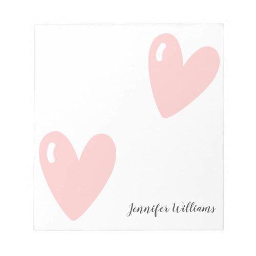 Cute Pastel Pink Hearts Simple Feminine Custom Notepad