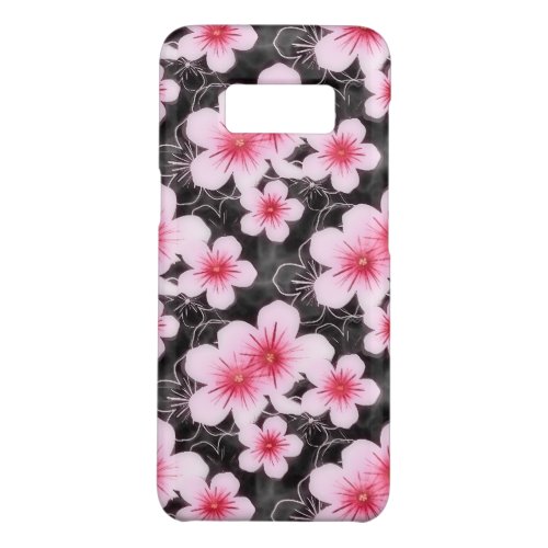 Cute Pastel Pink Hibiscus Floral Pattern On Black Case_Mate Samsung Galaxy S8 Case