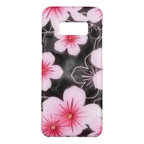 Cute Pastel Pink Hibiscus Floral Pattern On Black Case_Mate Samsung Galaxy S8 Case