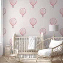 Cute Pastel Pink Hot Air Balloon Baby Girl Nursery Wallpaper