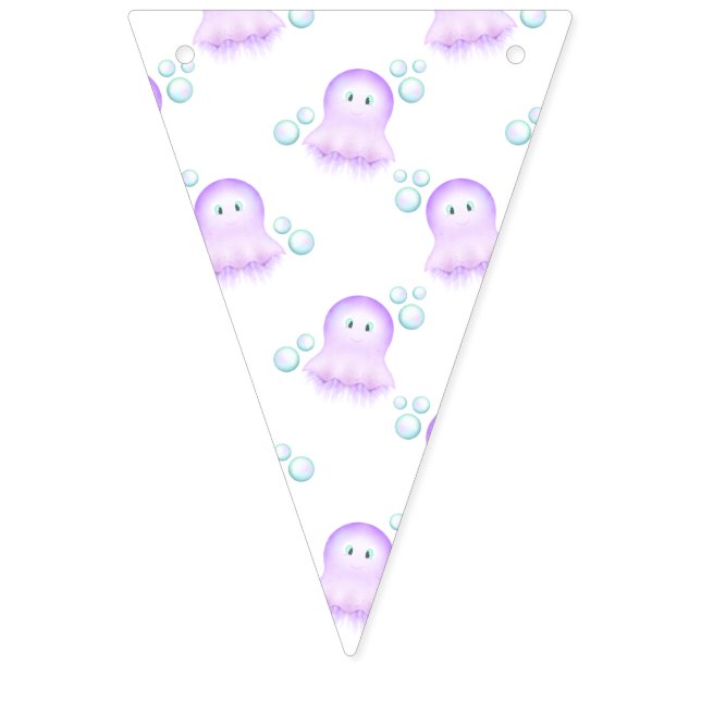 Cute Pastel Pink Kids Watercolour Jellyfish Bunting Flags (First Flag)