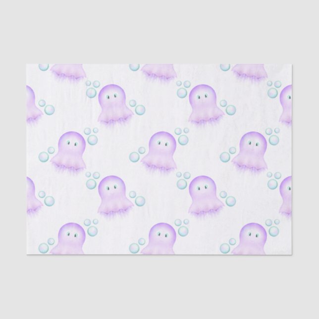 Cute Pastel Pink Kids Watercolour Jellyfish Tissue Paper (Front)