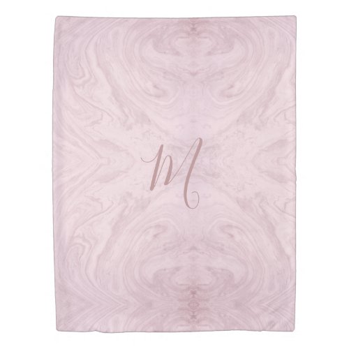 Cute Pastel Pink Marble Monogram Girls Bedroom Duvet Cover