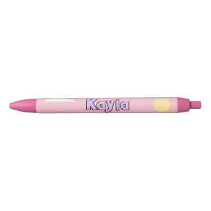 Cute Pastel Pink Name Clouds School Student Pen