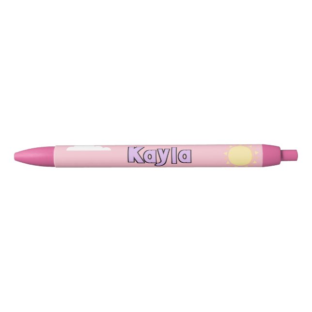 Cute Pastel Pink Name Clouds School Student Pen (Front)