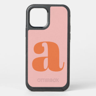 Cute Pastel Pink Orange Monogram Retro Lettering OtterBox Symmetry iPhone 12 Case