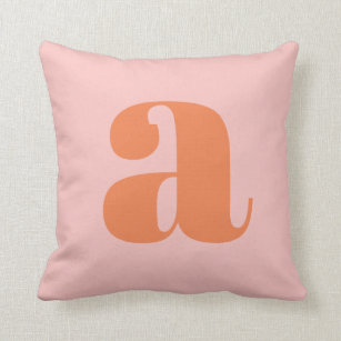 Cute Pastel Pink Orange Monogram Retro Lettering Throw Pillow