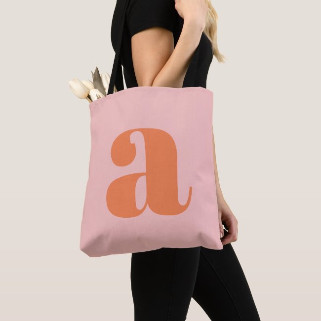 Cute Pastel Pink Orange Monogram Retro Lettering Tote Bag