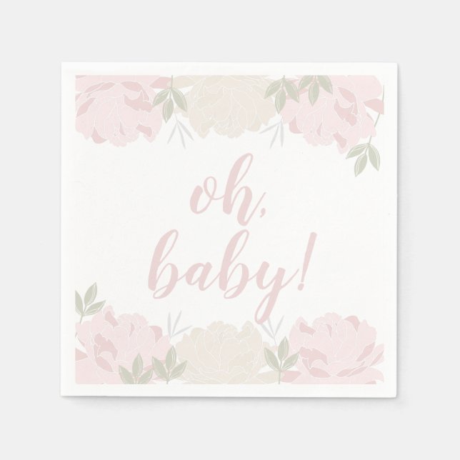 Cute Pastel Pink Peonies Baby Shower Napkins (Front)
