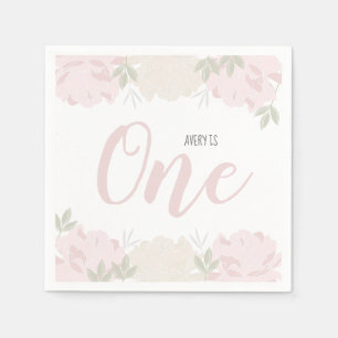 Cute Pastel Pink Peonies Baby's 1st Birthday Napkins