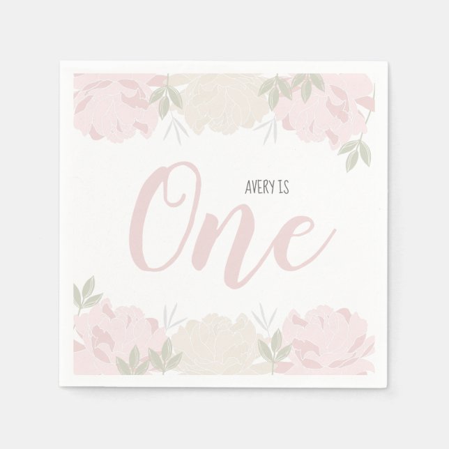 Cute Pastel Pink Peonies Baby's 1st Birthday Napkins (Front)