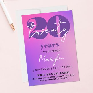 Cute Pastel Pink Purple 20th Twenty Ombre Bold