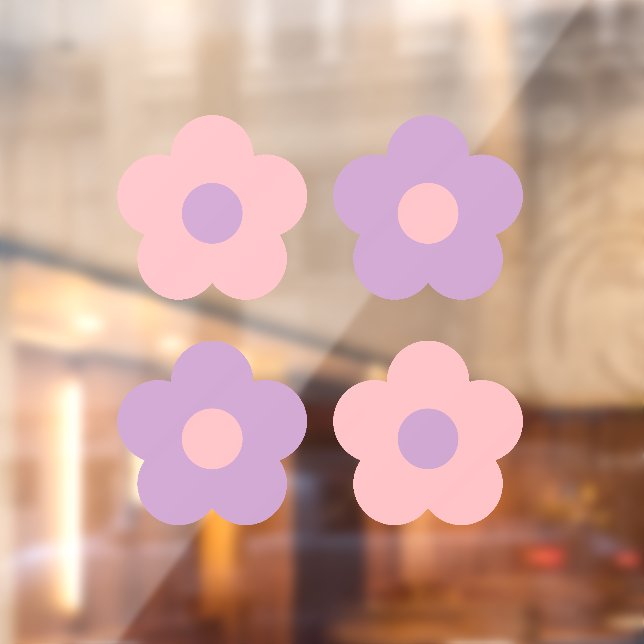 Cute Pastel Pink Purple Daisy Flowers Window Cling (Sheet 2)