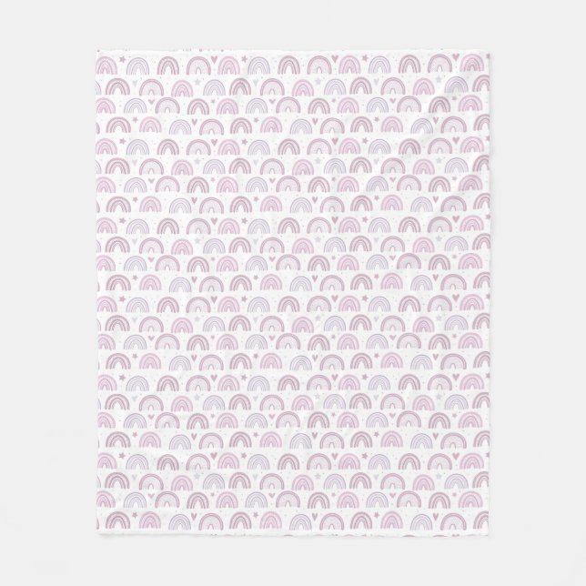 Cute Pastel Pink Rainbows Hearts & Stars pattern Fleece Blanket (Front)