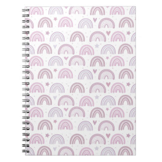 Cute Pastel Pink Rainbows Hearts & Stars pattern Notebook