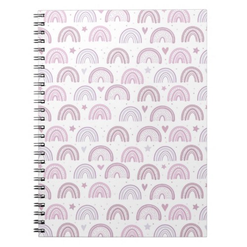 Cute Pastel Pink Rainbows Hearts  Stars pattern Notebook
