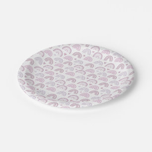 Cute Pastel Pink Rainbows Hearts & Stars pattern Paper Plates
