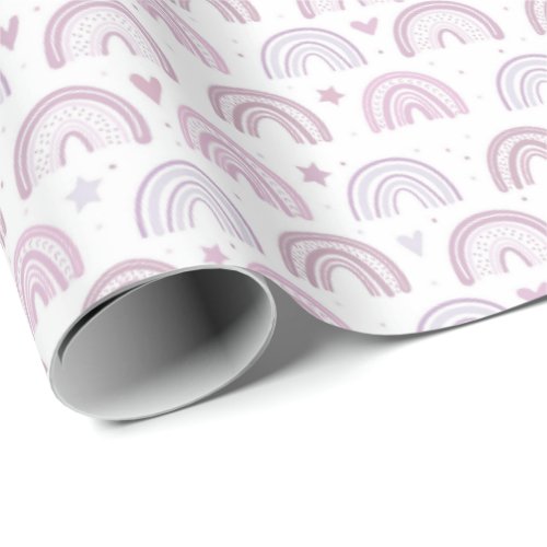 Cute Pastel Pink Rainbows Hearts  Stars pattern Wrapping Paper