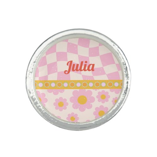 Cute pastel pink retro  personalized Julia Ring