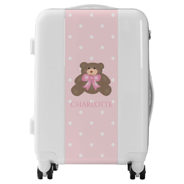 Cute Pastel Pink Ribbon Sweet Teddy Bear Baby Girl Luggage (Front)