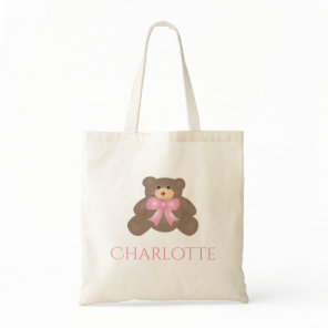 Cute Pastel Pink Ribbon Sweet Teddy Bear Baby Girl Tote Bag