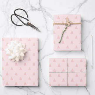 Cute Pastel Pink Rose Christmas Trees Pattern Wrapping Paper Sheets