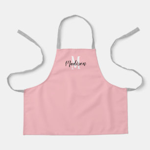 Cute Pastel Pink Script Monogram Personalized Kids Apron