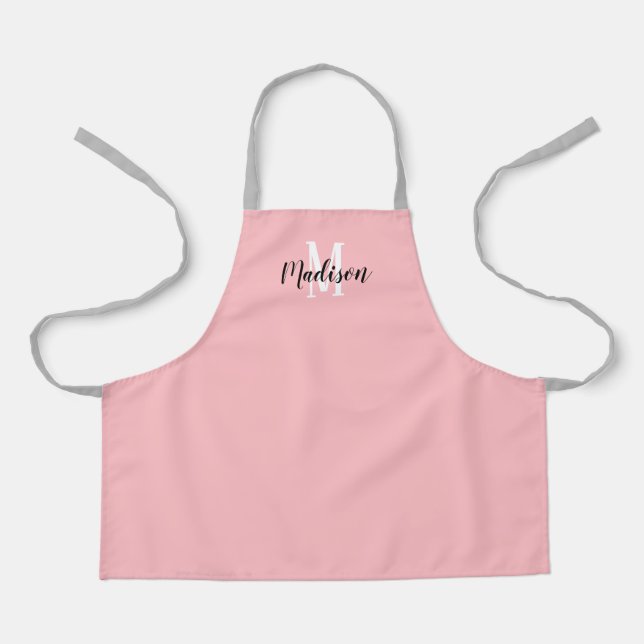 Cute Pastel Pink Script Monogram Personalized Kids Apron (Front)