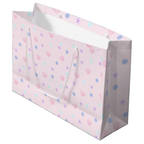 Cute Pastel Pink Seashells Sea Stars and Pearls Large Gift Bag